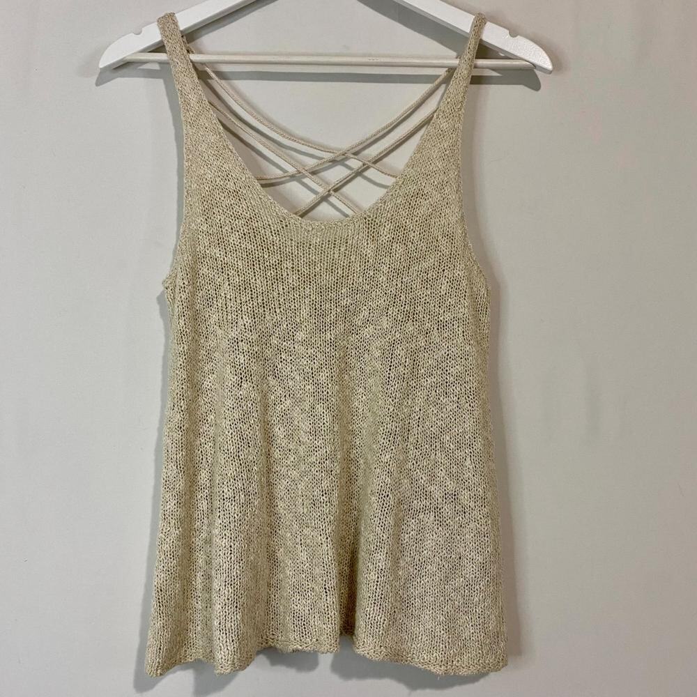 American Eagle Outfitters Women's Knit Cross Back Strap Tank Top Tan Medium FLAW